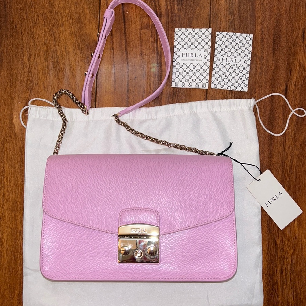 Furla Metropolis Handbag Glicine light pink purple shoulder bag Barbie NWT rare